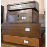 Two canteen cutlery boxes, a burr walnut veneered writing slope carcass, and an oak writing box -