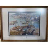 Donald Ayres: a gilt framed signed limited edition coloured print, depicting a South Devon harbour -