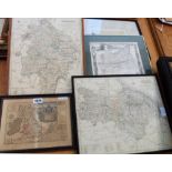 Four framed map prints, comprising Surrey, the North Riding of Yorkshire, Warwickshire and the