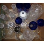 Two boxes of assorted glassware including large Victorian rummer, cut glass bowl and candlesticks,