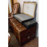 An 89cm vintage Adastra cane bound travelling trunk with canvas weather coating and double tray