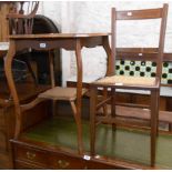 A 61cm Edwardian stained wood two tier occasional table - sold with an Edwardian bedroom chair