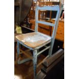 A vintage child's elm seated chair with distressed painted finish - sold with a stained wood stool