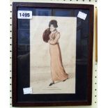 An oak framed early 19th Century coloured fashion print, entitled Walking Dress