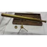 A 19th Century mahogany cased brass two draw telescope with fitted tripod, by Joshua Somalvico & Co.