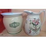 A large ceramic bread crock and lid - sold with a Poutney's of Bristol toilet jug