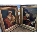 A pair of ornate gesso framed 19th Century oils on canvas, both depicting portraits of - WITHDRAWN