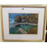 Michael Smith: a gilt framed pastel drawing entitled "Mullion Cove" - signed - gallery label verso