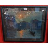†Mary Beresford-Williams: a blue framed pastel drawing, entitled "Venice Sunset" in predominately
