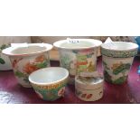 Three 20th Century Chinese ceramic items comprising cachepot, Cantonese cup, and a lidded pot and