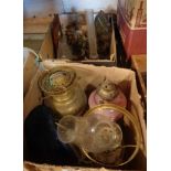 Two boxes of various oil lamps, etc.