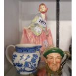 A Royal Doulton figure Sweet Anne HN1330 - a/f - sold with a small Wedgwood Willow pattern jug,