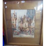 A gilt framed and slipped 19th Century watercolour, depicting the old town and cathedral Evreux