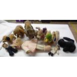 A box containing a quantity of vintage soft toys including horses, dog, Norah Wellings sailor,