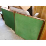 Two vintage stained wood folding card tables both with green baize tops