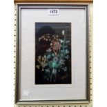 Ken Kendall: a framed scraper board and watercolour still life bunch of wild flowers - signed