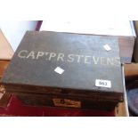 A japanned tin box with key named for Captain P.R. Stevens