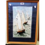 †Chris Harrison: a framed watercolour Salcombe yawls, depicting three racing dinghies - signed