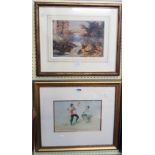A gilt framed Italian school watercolour, depicting singing figures on the Spanish Steps in Rome -