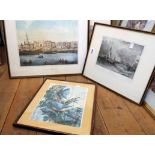Three Hogarth framed named coastal views, including Gosport and Queens Wharf - sold with a framed