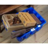 A box containing a quantity of old tools including Record No. 5 plane, chisels, etc.