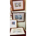Two framed small maritime watercolours - sold with another depicting a woodland track and a