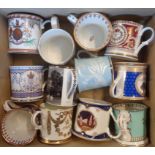 Twelve modern commemorative bone china mugs