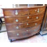 A 1.18m 19th Century mahogany bow front chest of two short and three long graduated drawers, set