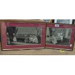 A pair of framed Stevengraph/Jacquard machine loom pictures, depicting interior scenes with people