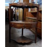 A 59cm 19th Century mahogany corner washstand with apertures to top, drawer to middle tier and