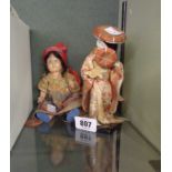 A vintage Norah Wellings doll - sold with a vintage peasant girl doll and a porcelain figure of a