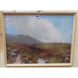 R.D. Sherrin: a framed gouache, depicting a Dartmoor landscape with Haytor in distance - signed -