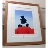 †Mackenzie Thorpe: a large pine framed limited edition silk screen coloured print, entitled Walking