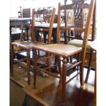 Two Edwardian stained wood framed bedroom chairs with rattan panel seats - sold with a stained oak