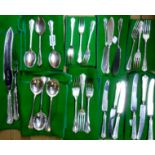 Seven wraps containing six each items of matching silver plated Roberts & Dore Ltd. cutlery with