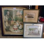 Mary Trueman: a framed watercolour view of East Street, Ashburton - sold with a Victorian coloured