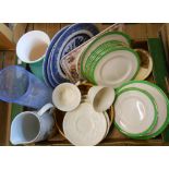 A box containing assorted china and glassware including Masons Fruit Basket plates and tray, etc.