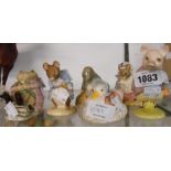 Six Royal Albert Beatrix Potter figurines, Pigling Bland, Jemima Puddleduck made a Feather Nest,