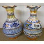A pair of Cantagalli tin glazed vases of bulbous form, decorated with geometric patterns - various