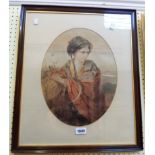W.A. Robinson: a framed and oval slipped chromolithograph, depicting a harvest girl