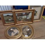 A pair of gilt framed watercolours, one depicting a ploughing team, the other with female figure,