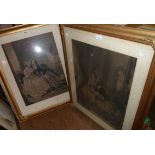 A pair of large gilt framed Victorian sepia tone engravings after T. Brooks, depicting females in