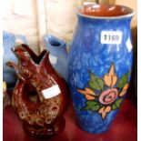 A Kerwenek Pottery seal gurgle jug - sold with a Royal Torquay pottery vase