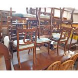 A set of six reproduction mahogany framed lyre back elbow chairs with reeded scroll armrests and