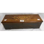 A 19th Century rosewood veneered and boxwood inlaid key wind musical box, playing six airs - inlay
