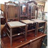 A pair of Edwardian mahogany and strung stick back bedroom chairs with rattan seat panels - sold