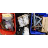 Three crates containing a quantity of vintage tools and a small quantity of automobila including