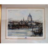 John Fullwood FSA: a gilt framed coloured etching, depicting a view of St. Paul's Cathedral from the