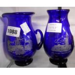 A modern Bristol blue jug with etched decoration commemorating the Matthew 1997 - sold with a