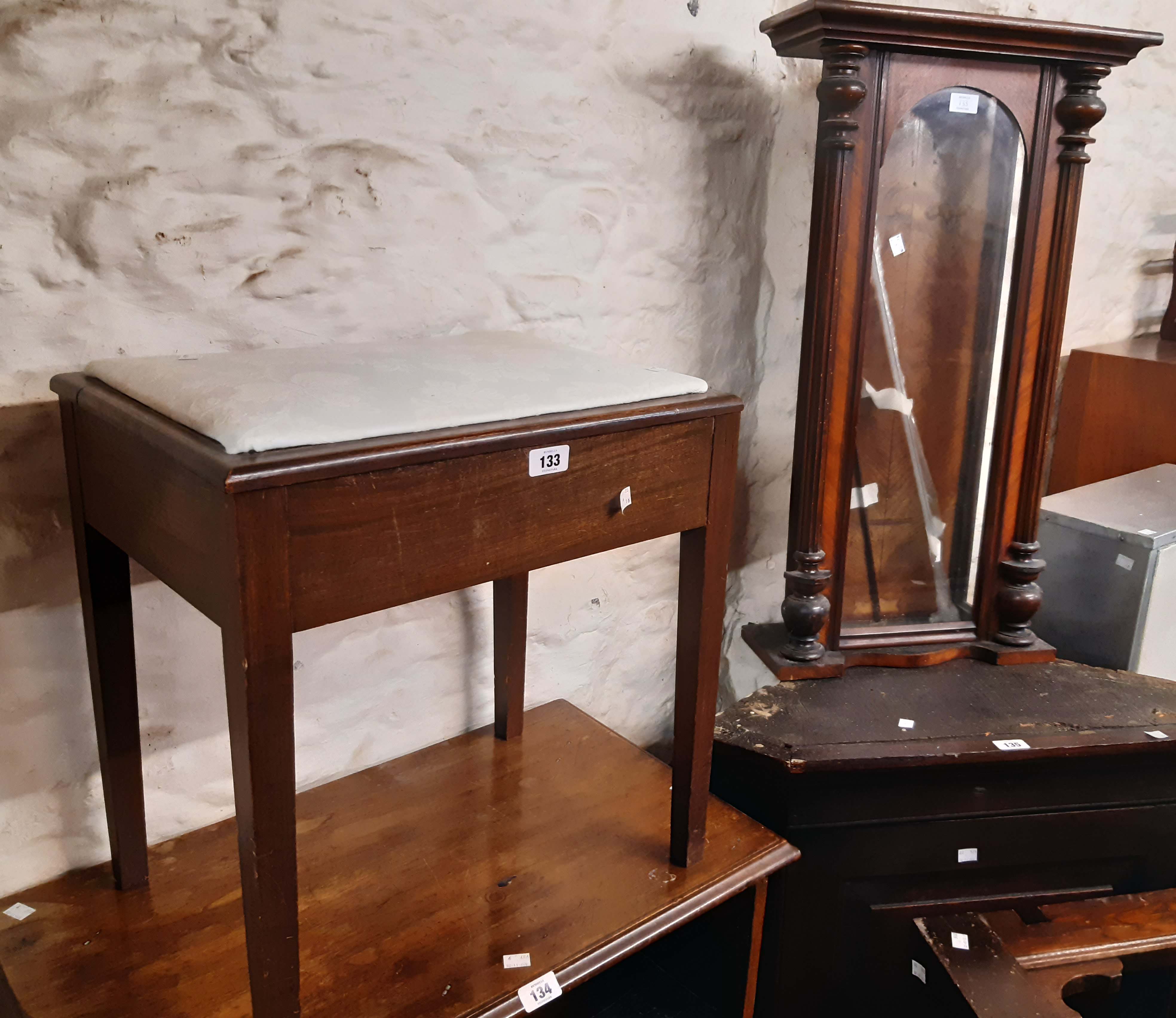 A 20th Century locker piano stool - sold with a Vienna regulator wall clock case - incomplete